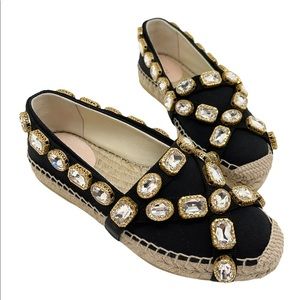 Gucci New Crystals Jewels Black Canvas Espadrilles Sz. US 5.5